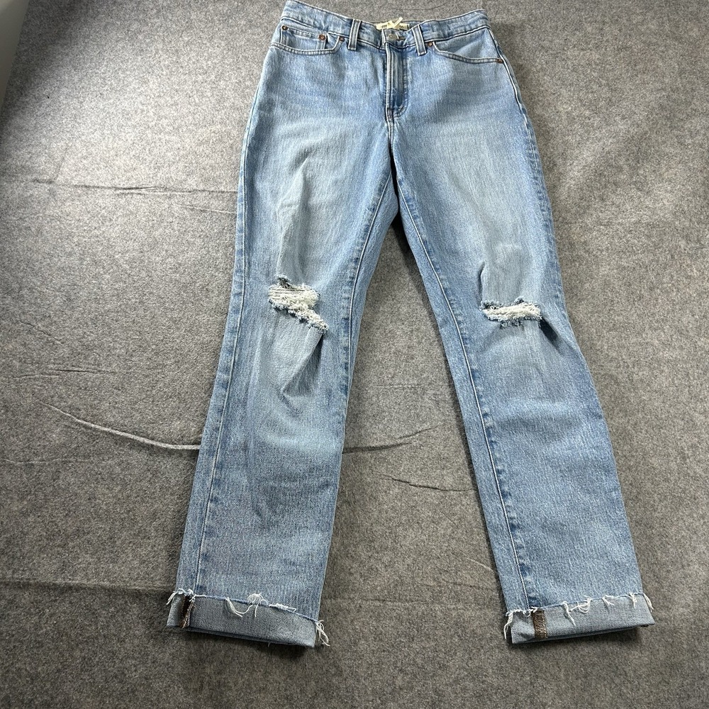Madewell The Perfect Vintage Jeans Womens 27 Blue Straight High Rise Distressed